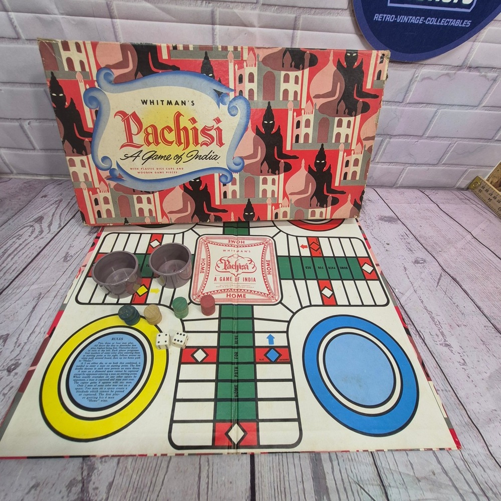 Vintage Whitman Pachisi Board Game 5328:69 A Game of India MCM Wooden Pieces